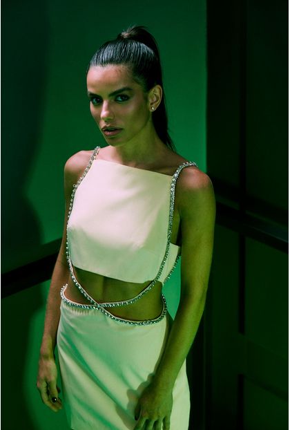Vestido Strass Manteiga