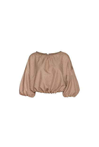 Blusa Puff Strass Areia